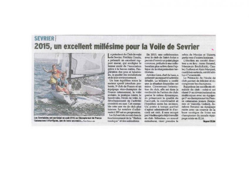 Cercle de voile de Sevrier - bilan 2015